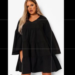 Plus Tiered 3/4 sleeve Smock Dress